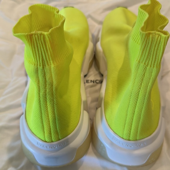 Worn once! Balenciaga Speed Trainer Mid Neon Yellow Sz 36 - Picture 4 of 7